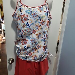 2 Piece Tankini Floral Print Women's Swim Top and Red Bottom Set XXL(20) NWOT